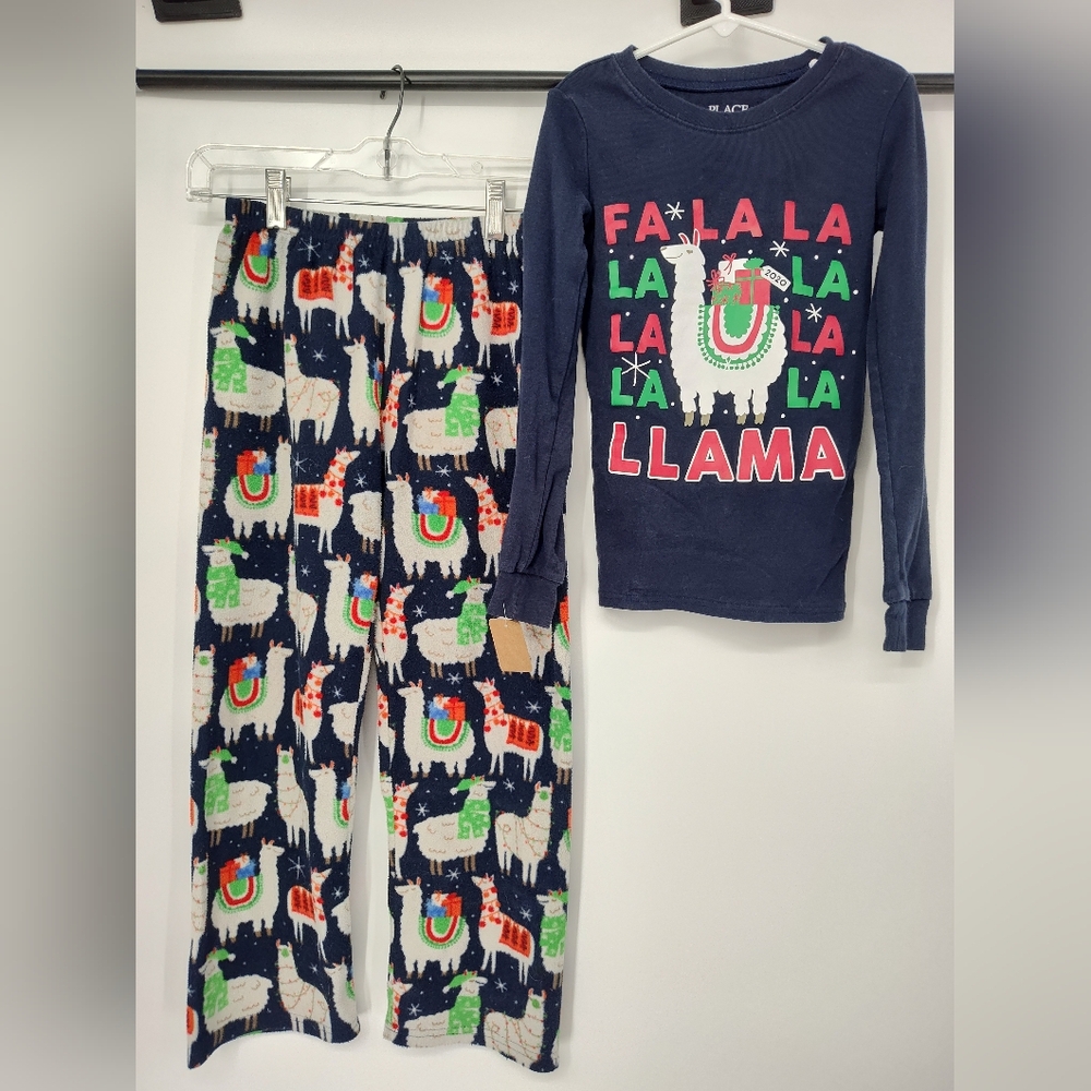 The Children's Place Christmas Llama Pajama Set -Navy and Multicolor Size Medium